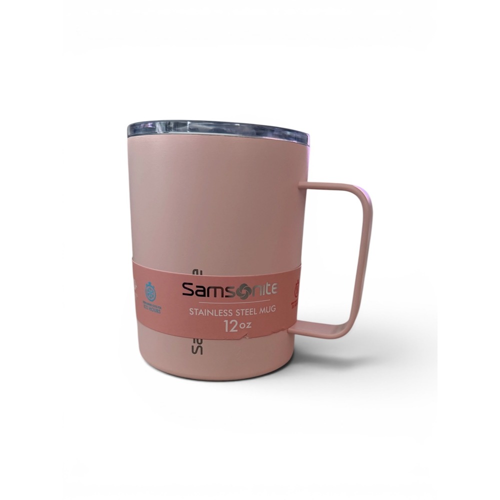 Samsonite Pink Stainless Steel Mug 12oz Double Wall Insulated Travel Tumbler Lid